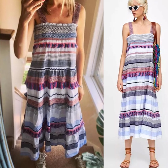 zara yellow tassel dress